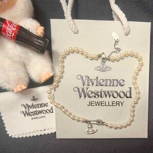 Vivienne Westwood Safety Pin Bas Relief Pearl Choker Necklace